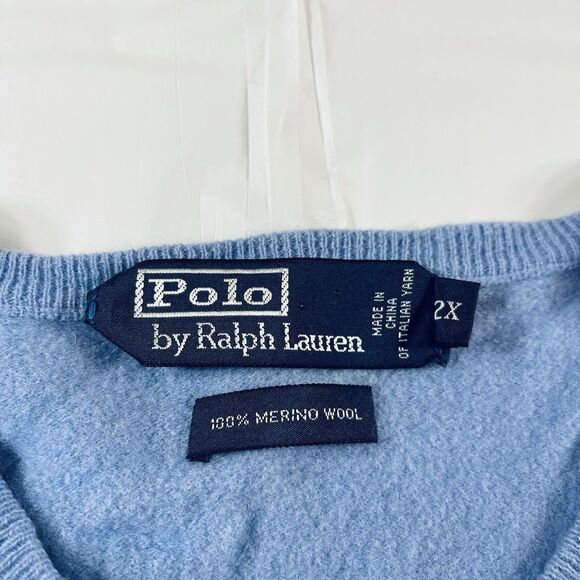 Polo Ralph Lauren 100% Merino Wool V-Neck Sweater Blue Men’s 2X Pullover - Picture 6 of 10